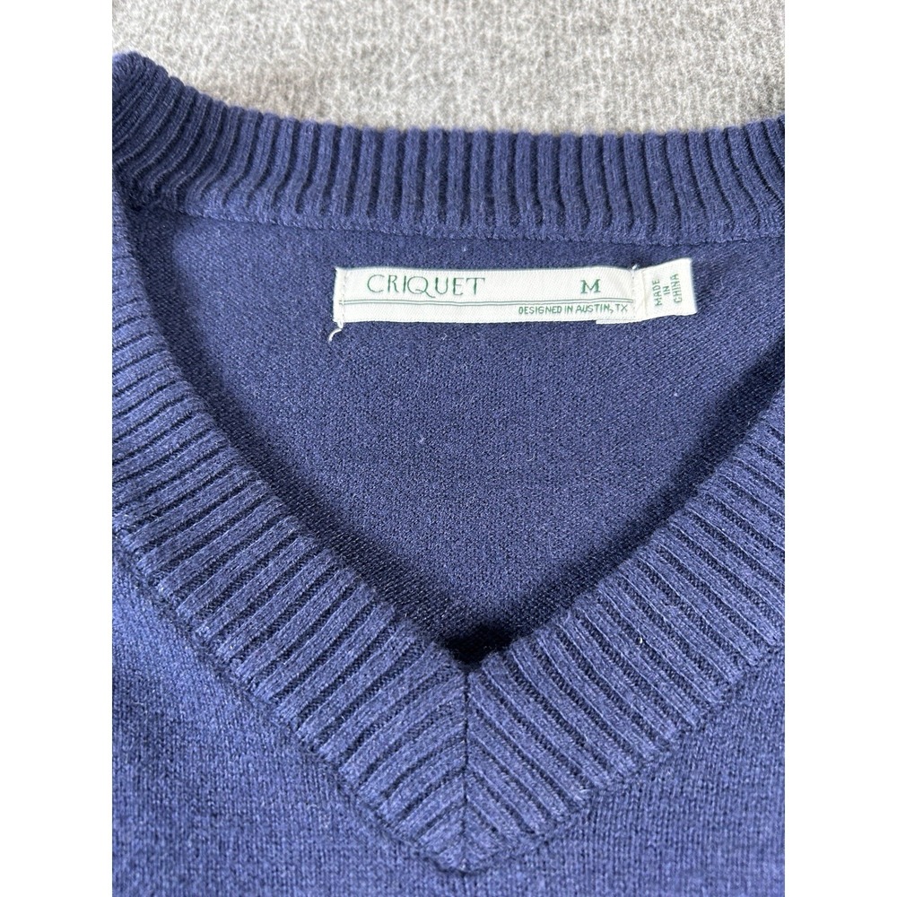 Criquet Mens V Neck Sweater XL Cotton Cashmere Burgundy Elbow Patches Cabincore - Picture 2 of 7